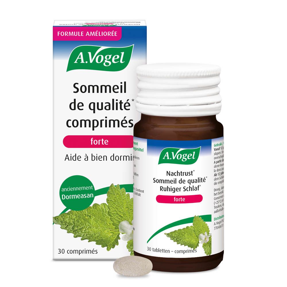 Flacon et boîte A.Vogel Nachtrust forte. 30 comprimés. Boîte blanche.