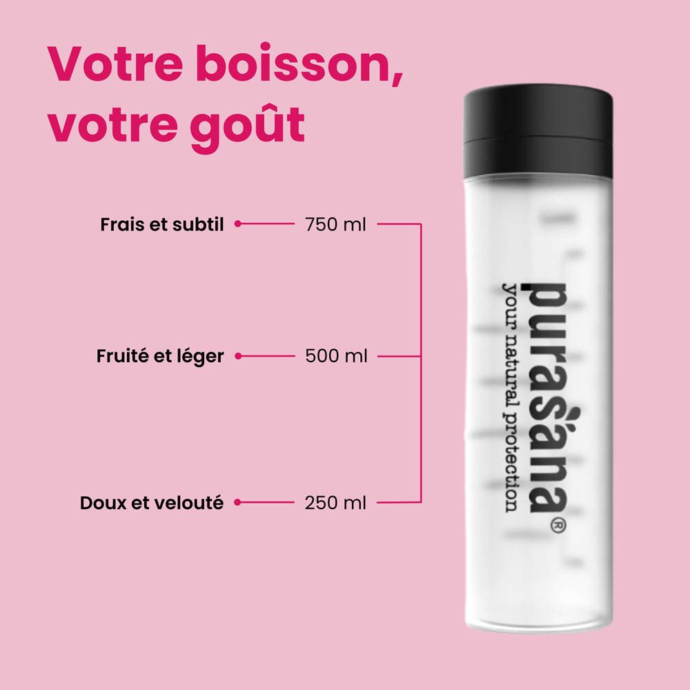 Dos de la boîte rose avec liste des ingrédients. Texte: Miss Harmony, Superfood Hydration.