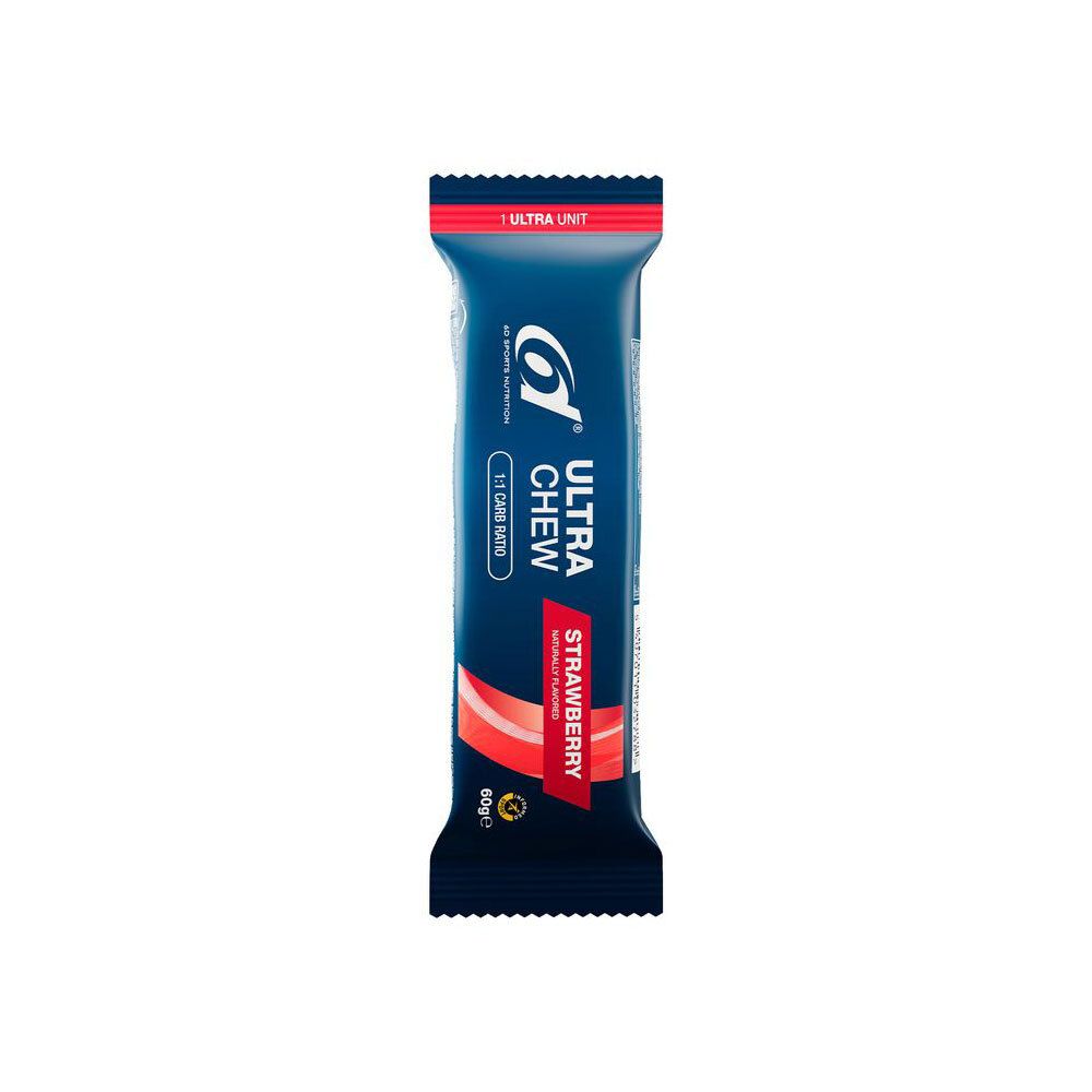 Emballage individuel 6d Sports Nutrition Ultra Chew Fraise. Saveur fraise, ratio 1:1 glucides. 60g.