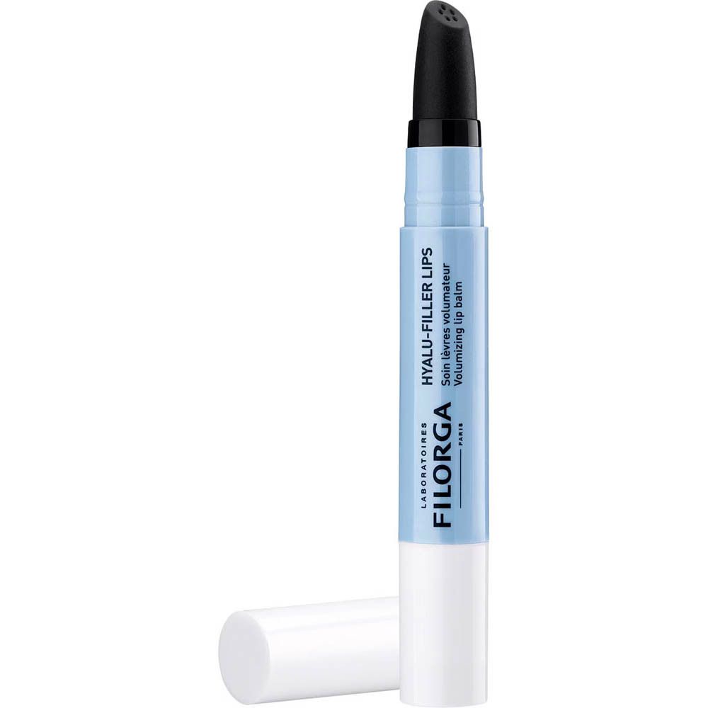 Filorga Hyalu-Filler. Stick à lèvres bleu et blanc avec applicateur noir. Nom du produit visible.