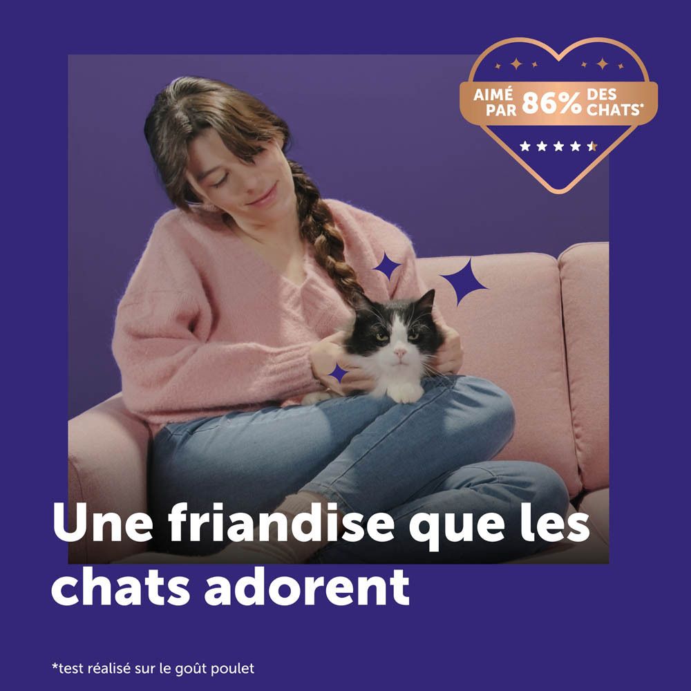 Happy Snack by Feliway. Mode d'emploi. Sachet. Alimentation. 4 images.