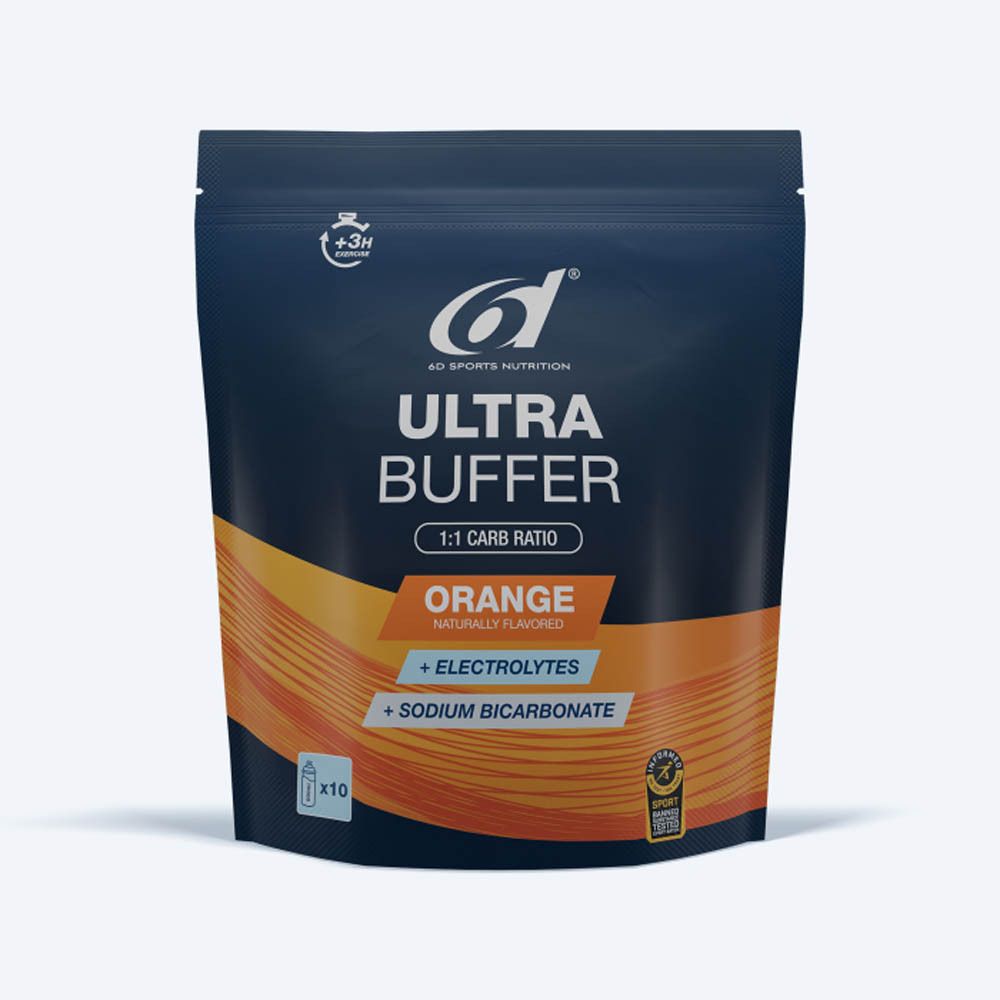 Sachet 6d Ultra Buffer Orange. Caractéristiques : électrolytes, bicarbonate de sodium, rapport glucides 1:1. Zone orange.