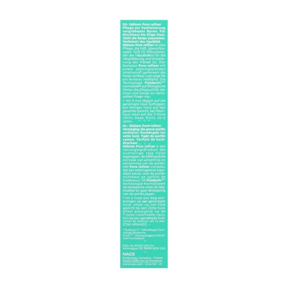 Arrière du tube Bioderma Sébium Pore Refiner avec instructions en français.