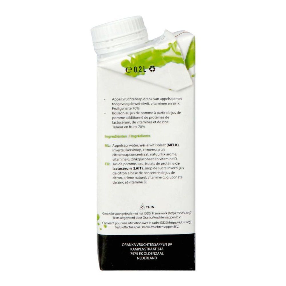 Boisson Frezz Cloudy Apple Protein+. Contient jus de pomme, protéines, vitamines et zinc. Avec bouchon à vis blanc. 0,2L.