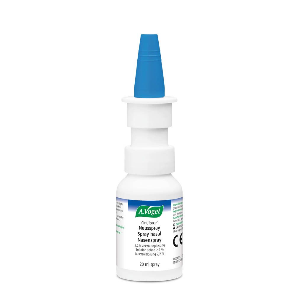 A.Vogel Cinuforce Spray nasal emballage carton avec motif éclaboussure d'eau. 20 ml.