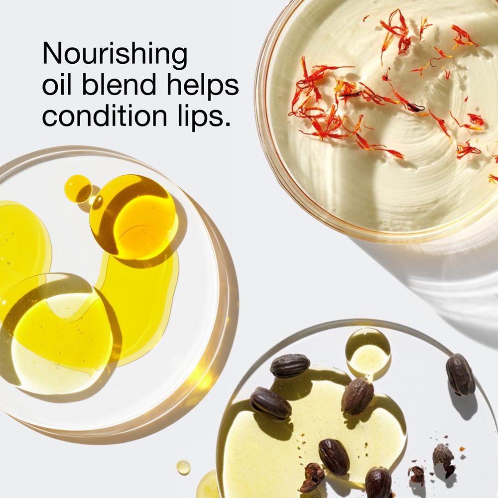 Huiles dans des coupelles. Texte : « Nourishing oil blend... »