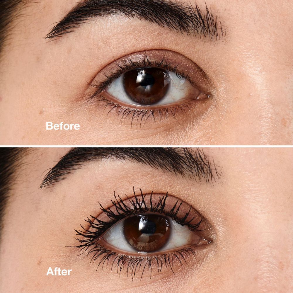 Œil avant et après l'application du mascara. Rangée du haut : Avant. Rangée du bas : Après.
