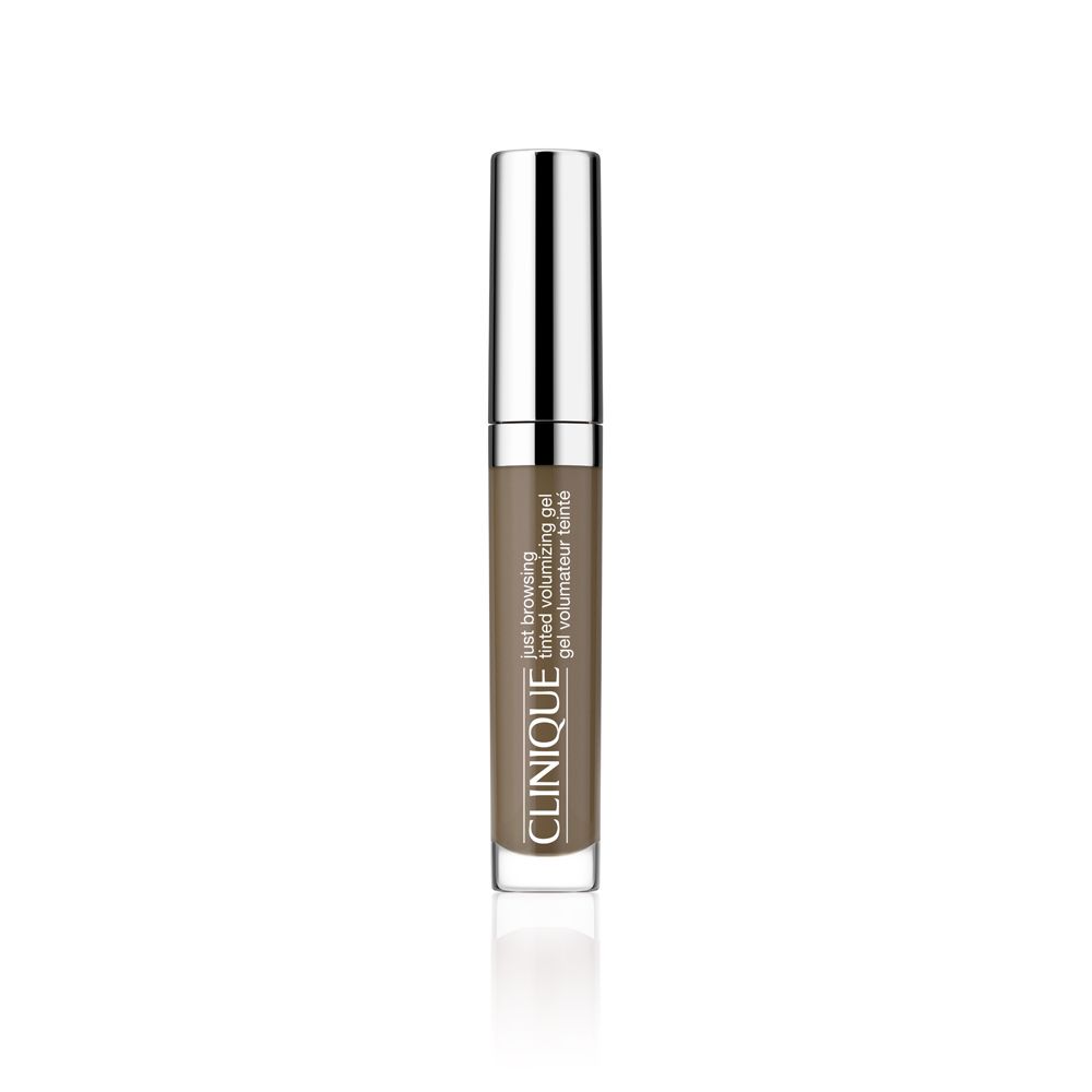 Gel volumateur teinté pour sourcils. Capuchon argenté, tube marron avec nom du produit. Marque : Clinique.