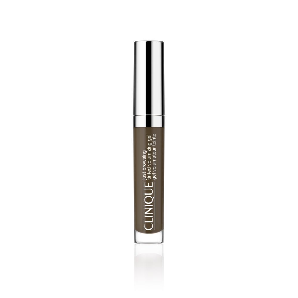 Gel volumateur teinté Clinique. Tube marron, bouchon argenté. Texte.