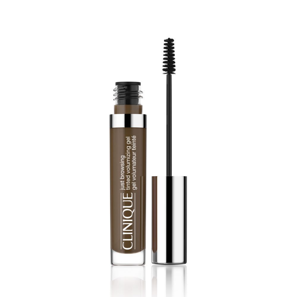 Gel volumateur Clinique. Tube marron, brosse. Bouchon argenté. Texte.