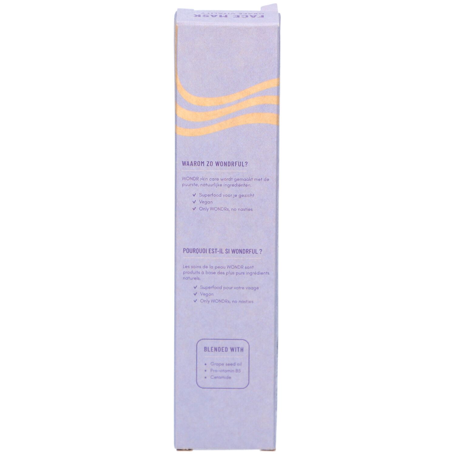 Dos de la boîte. Texte: WAROM SO WONDERFUL? et POURQUOI EST-IL SI WONDERFUL?