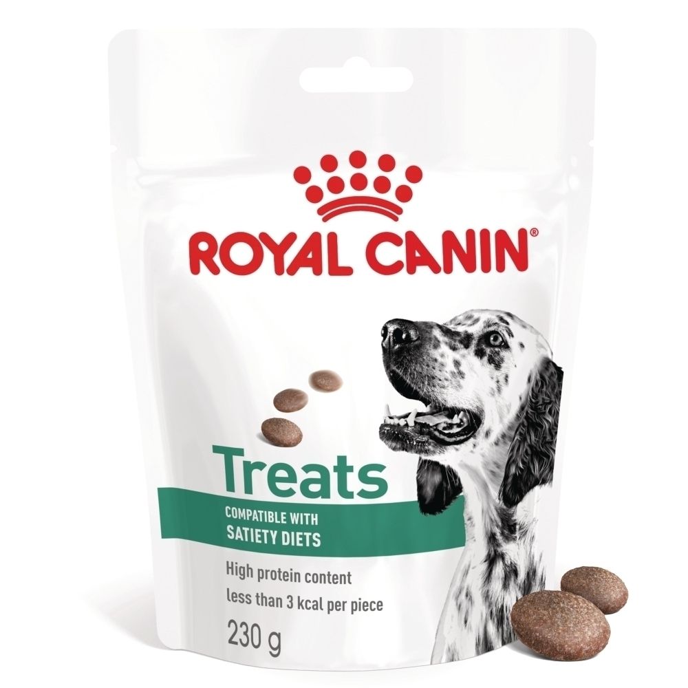 Sac de friandises Royal Canin, 230g. Visage de chien sur le devant. Contient 3 friandises.