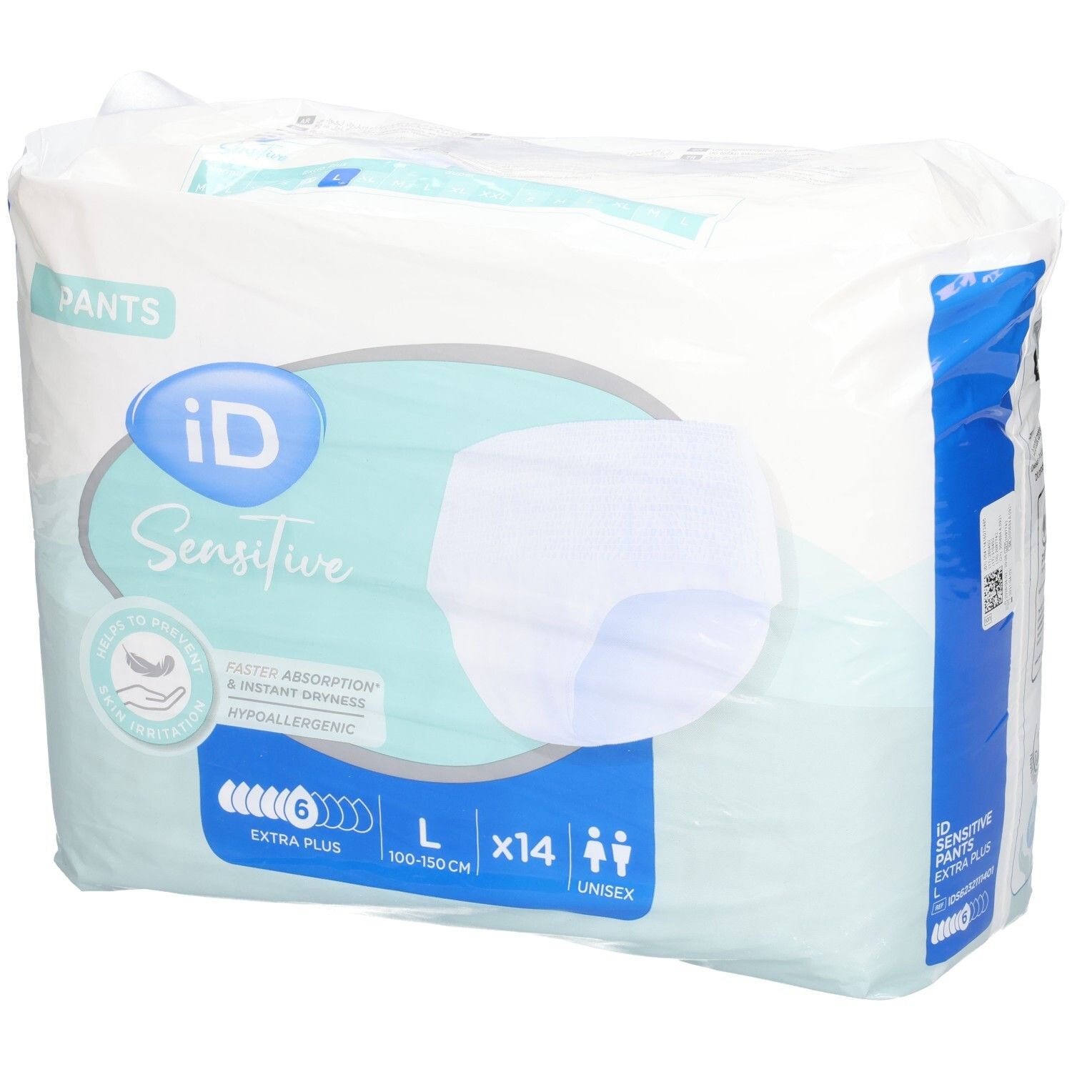 Pants iD Sensitive Extra Plus L, 14 unités. Absorption, hypoallergénique.