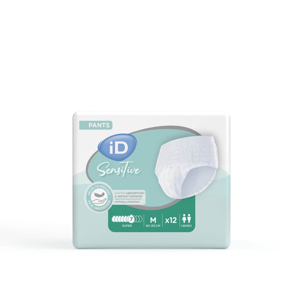 iD Sensitive Super Pants M, 12 pièces. Pants d'incontinence avec absorption rapide et séchage instantané.