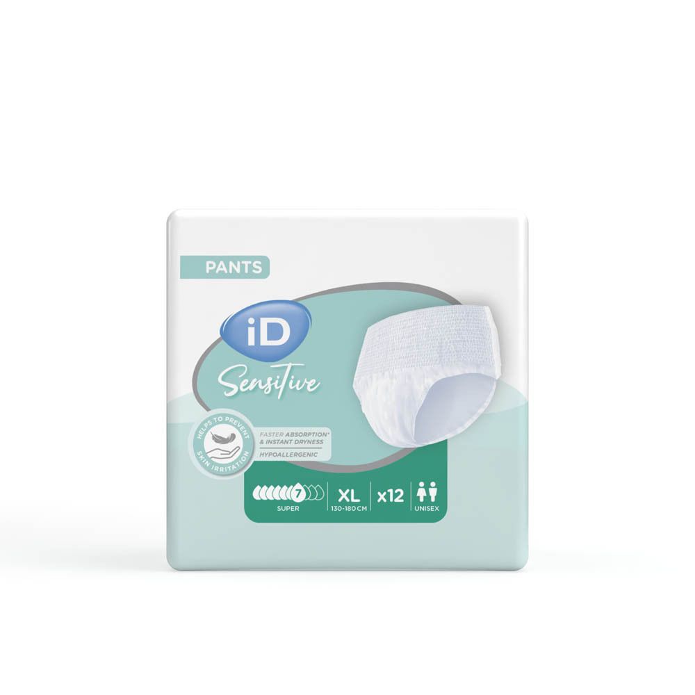 iD Sensitive Pants Super XL, 12 pièces. Absorbant, hypoallergénique, pour peaux sensibles.
