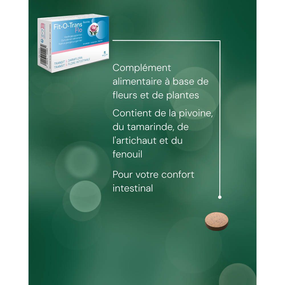 Graphique avec comprimé et ingrédients: pivoine, fenouil, artichaut, tamarin. Fond vert.