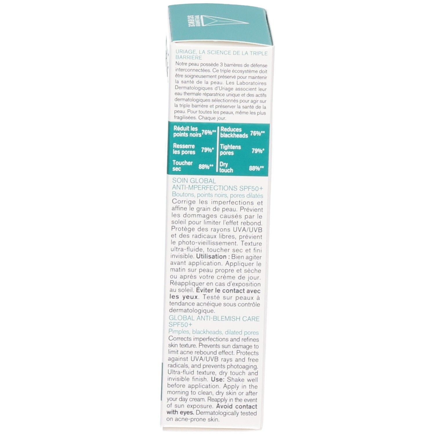 Emballage du produit. Texte multilingue. Logo Uriage. Informations sur le produit.
