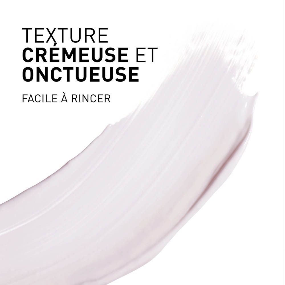 Texture du masque. Crémeuse et onctueuse. Facile à rincer. Texte: Texture crémeuse et onctueuse, facile à rincer.