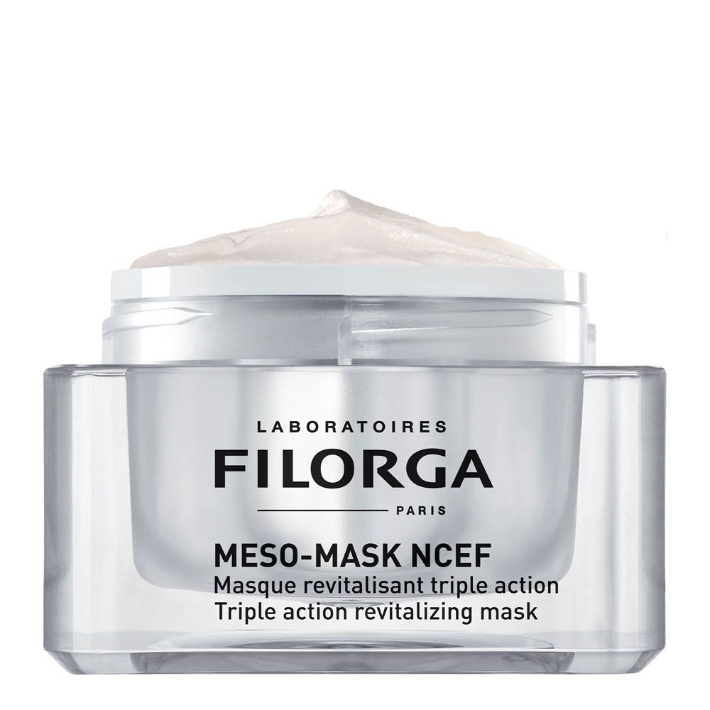 Filorga Meso-Mask NCEF. Pot de masque. Inscription: Filorga, Meso-Mask NCEF, Masque revitalisant triple action, Triple action revitalizing mask.