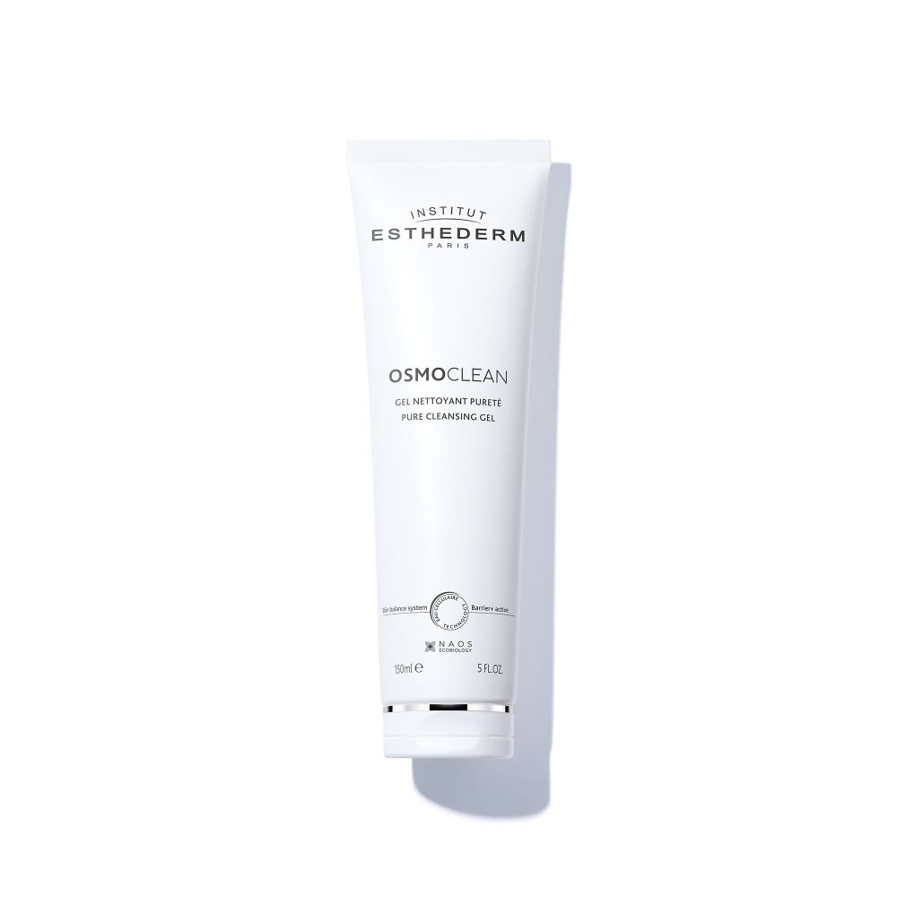 Institut Esthederm Osmoclean Gel Nettoyant Pureté Tube. Tube blanc avec bouchon argenté.