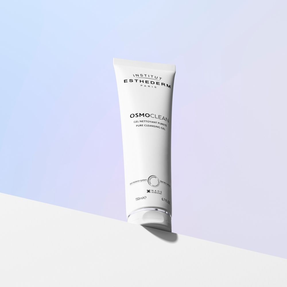 Institut Esthederm Osmoclean Gel Nettoyant Pureté Tube. Tube blanc avec bouchon argenté.