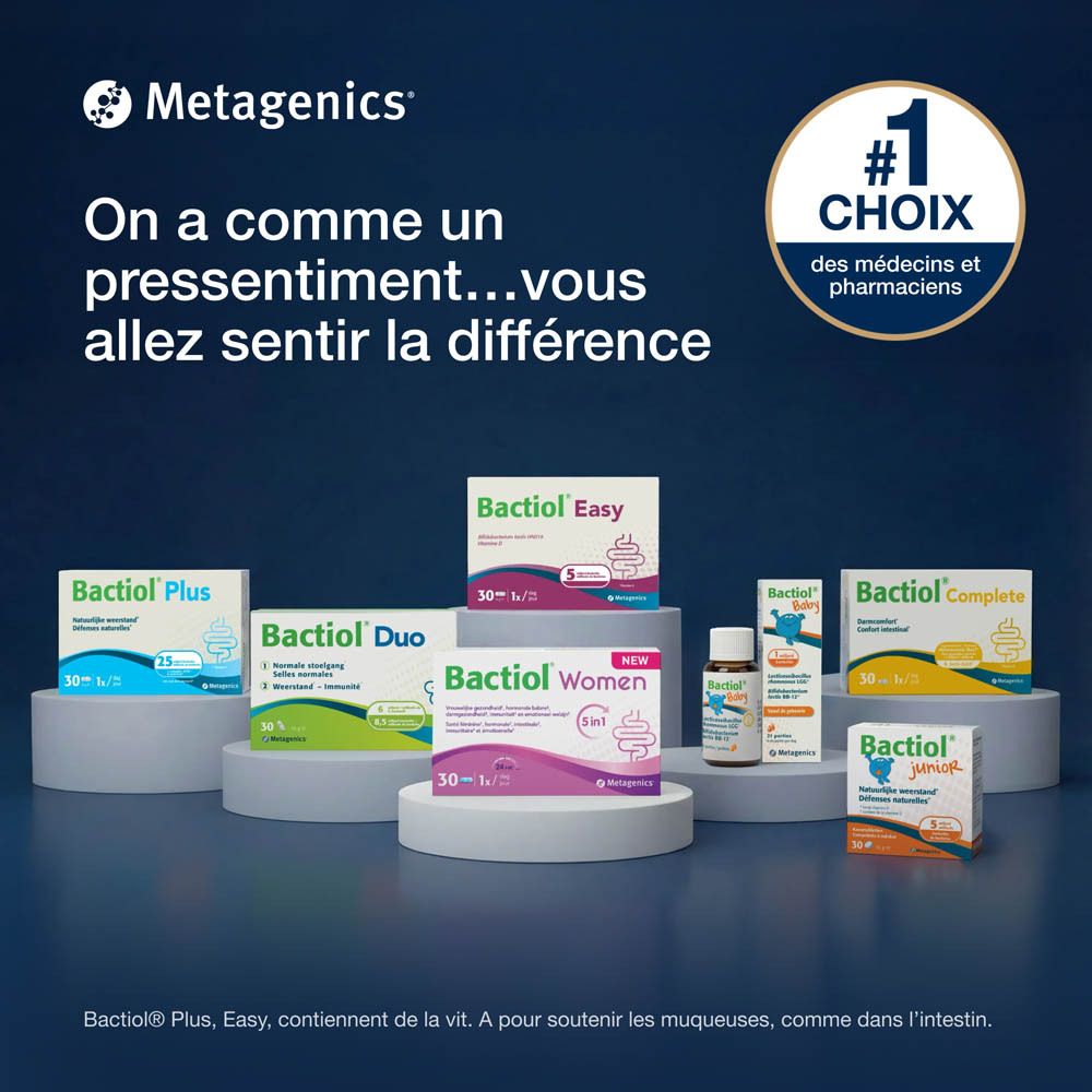 Logo Bactiol Women. Symbole 5 en 1. Texte sur la santé urogénitale, hormonale, intestinale, immunitaire et émotionnelle.