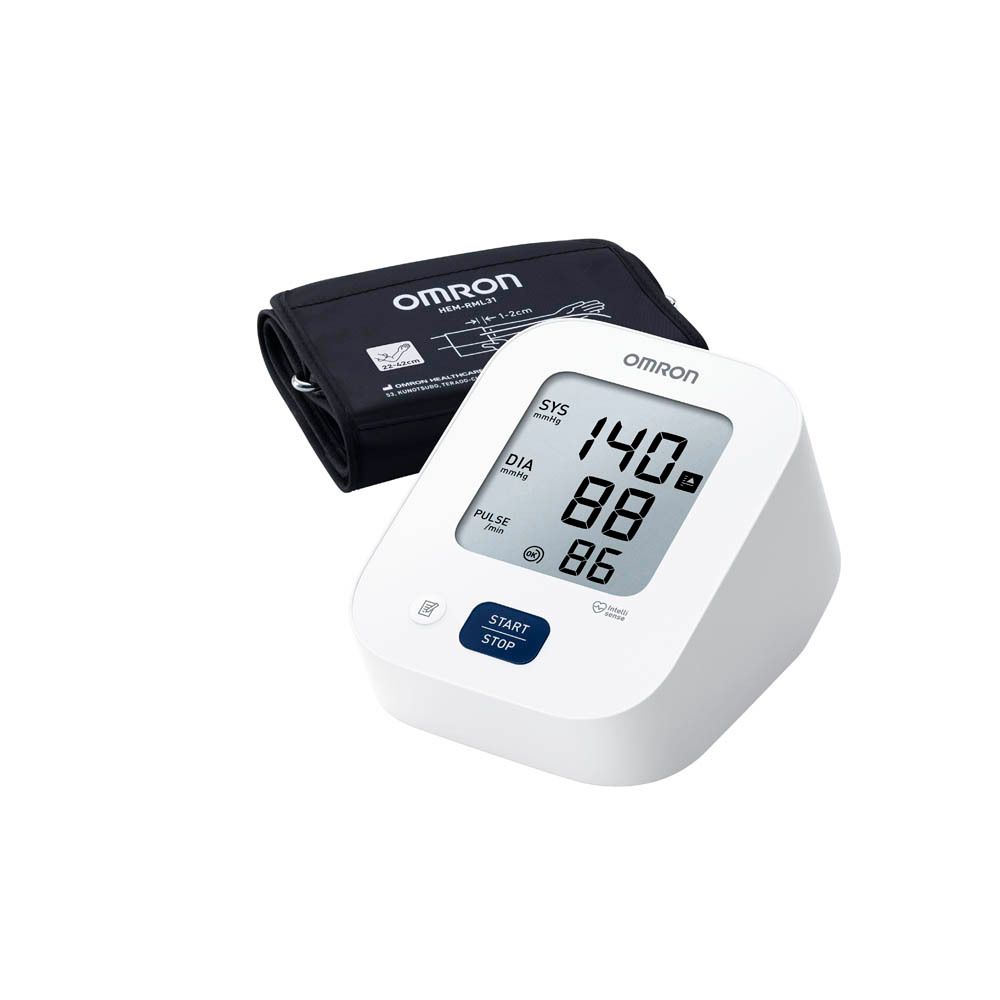 Tensiomètre Omron M2+ et brassard. Appareil avec écran. Brassard noir.