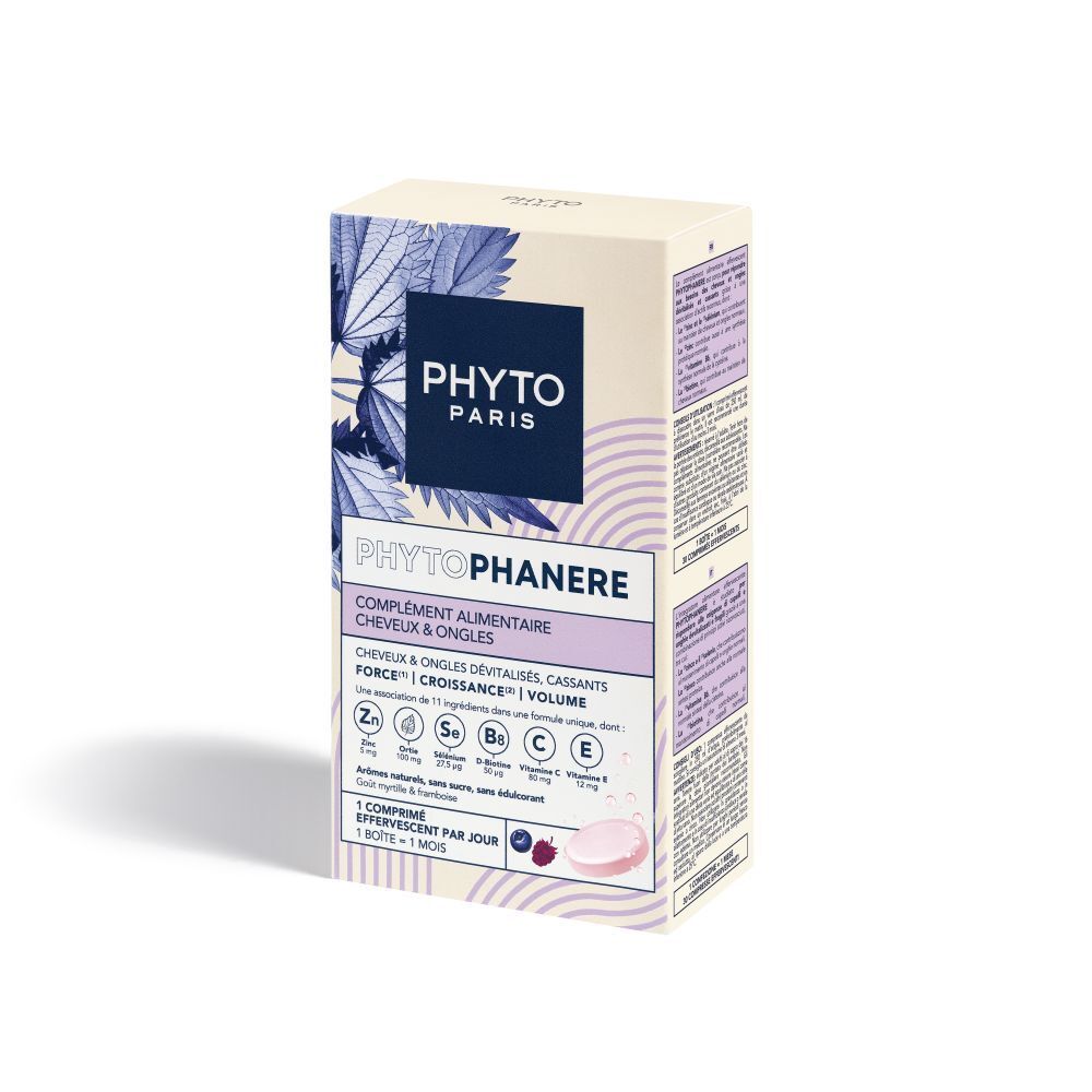 Boîte de complément PHYTOPHANERE. Pour cheveux & ongles. 1 comprimé par jour. 1 boîte = 1 mois.