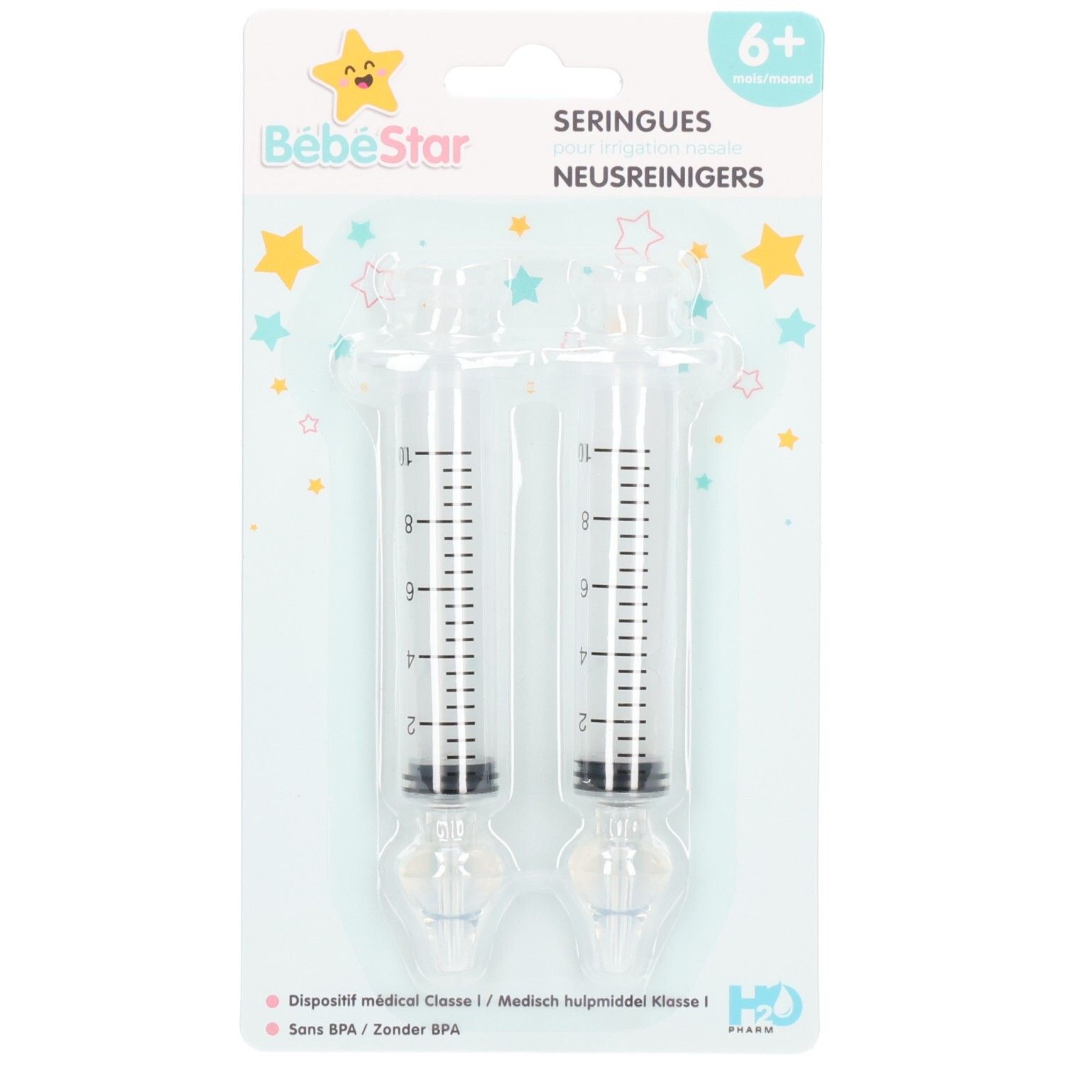 Deux seringues transparentes pour le nez avec des graduations de 1 à 10 ml.