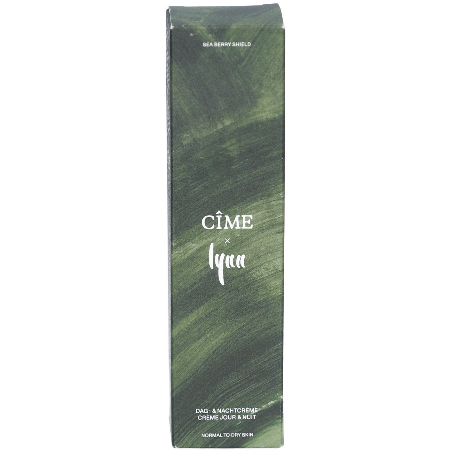 Emballage du produit. Texte: CÎME, Lynn. Crème jour & nuit. Peaux normales à sèches.