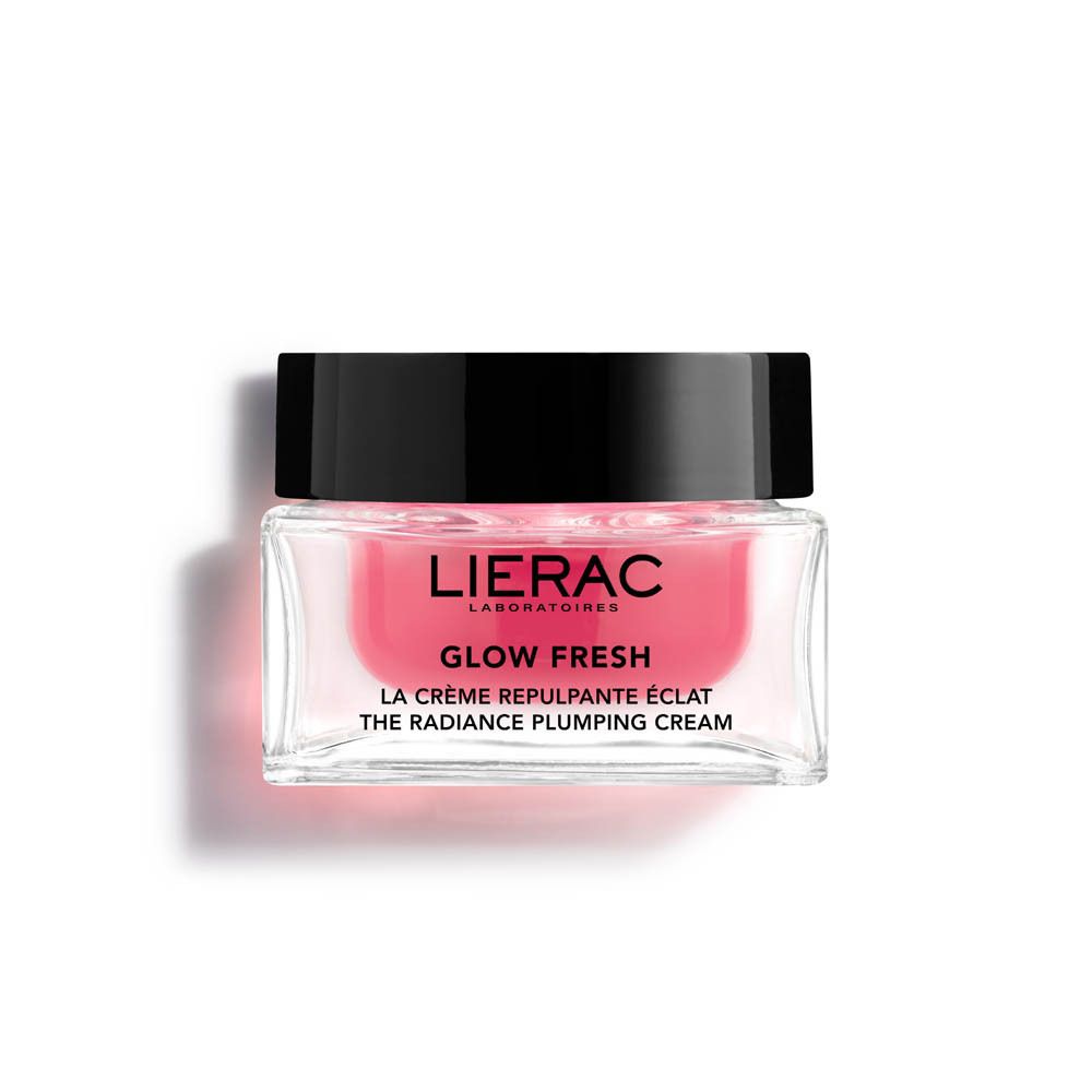 Pot en verre avec crème rose et couvercle noir. Logo Lierac et nom du produit.