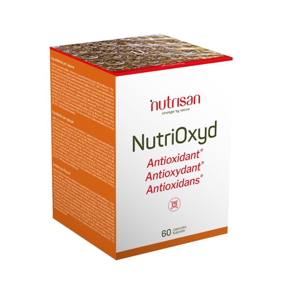 Boîte de NutriOxyd, antioxydant, 60 capsules. Inscription Nutrisan.