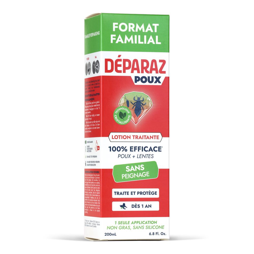 Déparaz Poux Lotion: Flacon 200ml, 100% efficace contre poux et lentes, sans peignage.