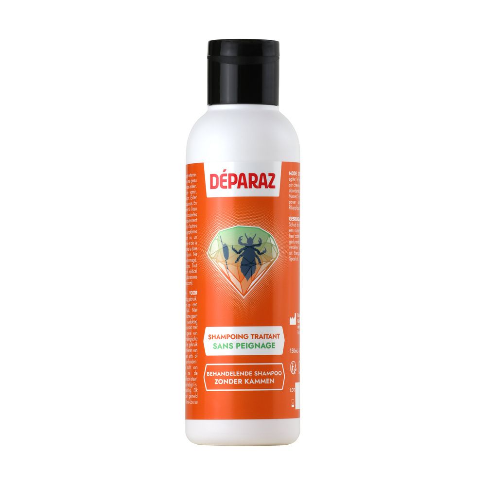 Bouteille de shampooing Deparaz Poux, 150ml, pour le traitement des poux et des lentes.