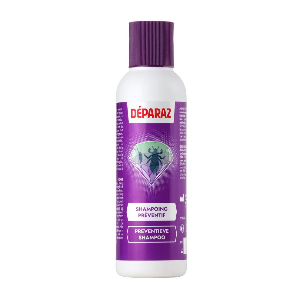 Bouteille de Déparaz Poux, shampoing préventif contre les poux. 150ml.