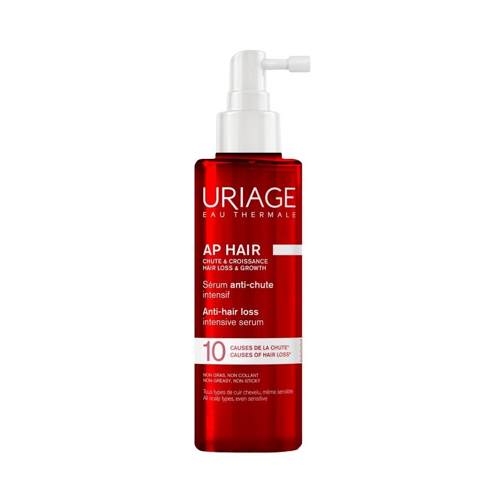 Flacon rouge Uriage AP Hair Sérum anti-chute. Avec applicateur.
