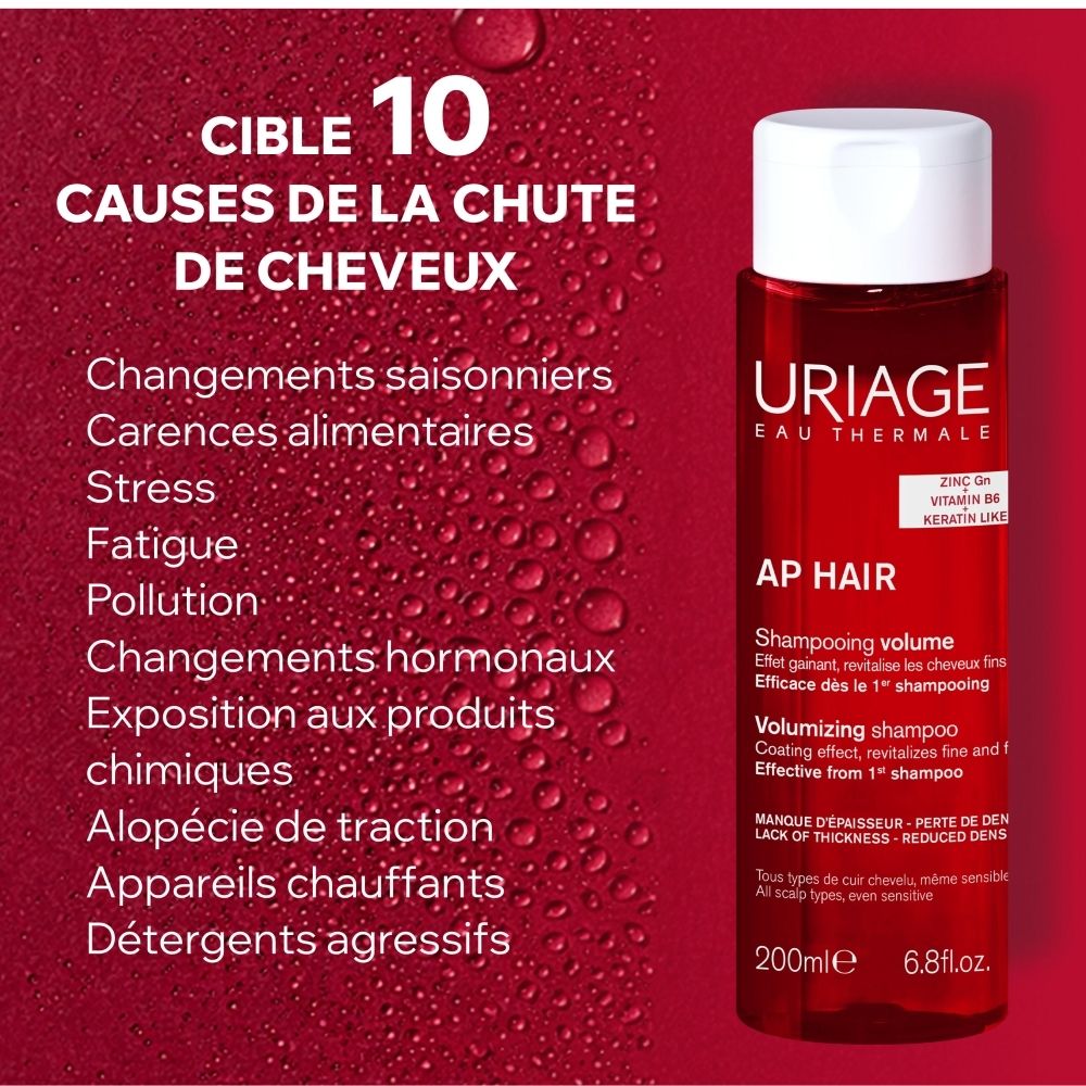 Flacon Uriage AP Hair Shampooing 200ml, avec Zinc GN, Vitamine B6 et Kératine.