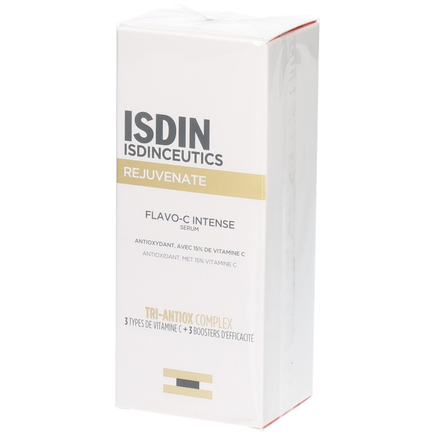 ISDINCEUTICS Flavo-C Intense Sérum boîte. Contient Tri-Antiox Complex à la Vitamine C.