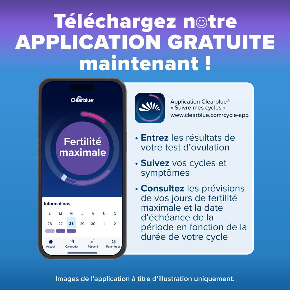 Test d'ovulation digital et smartphone. Illustration d'application. Fond bleu.
