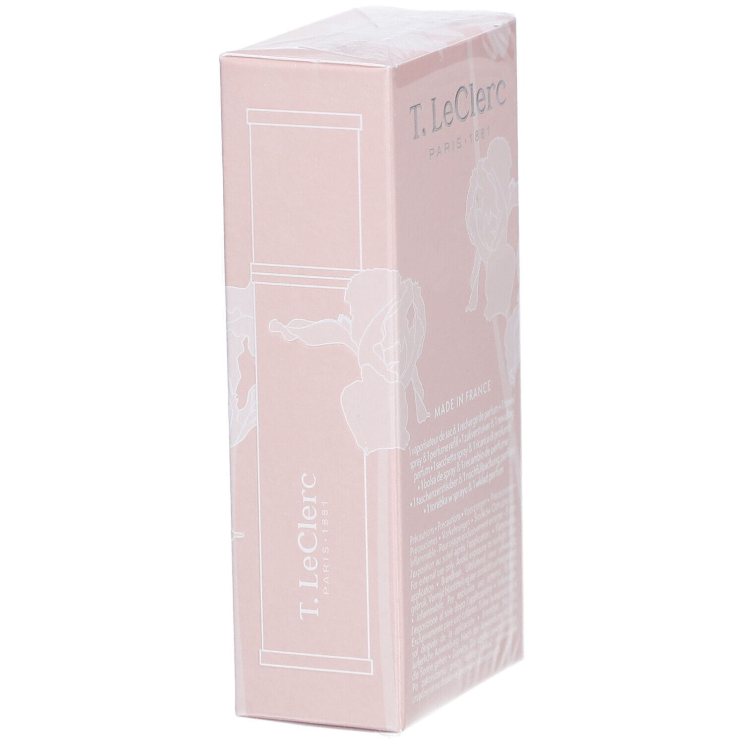 Boîte rose. Inscription: T. LeClerc. Dos: Made in France. Texte. Emballé dans du film plastique.