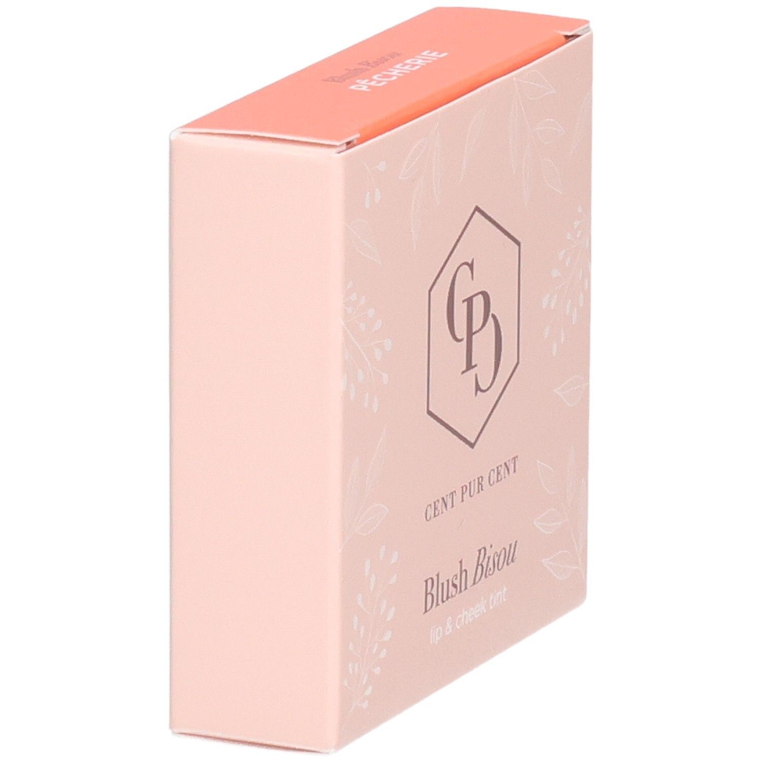 Emballage Cent Pur Cent Blush Bisou, vue de côté, couleur pêche.