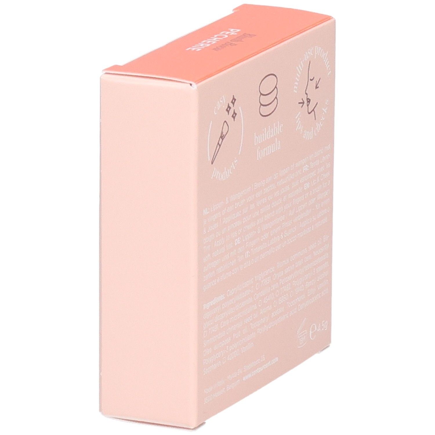 Emballage Cent Pur Cent Blush Bisou, vue de côté, couleur pêche.