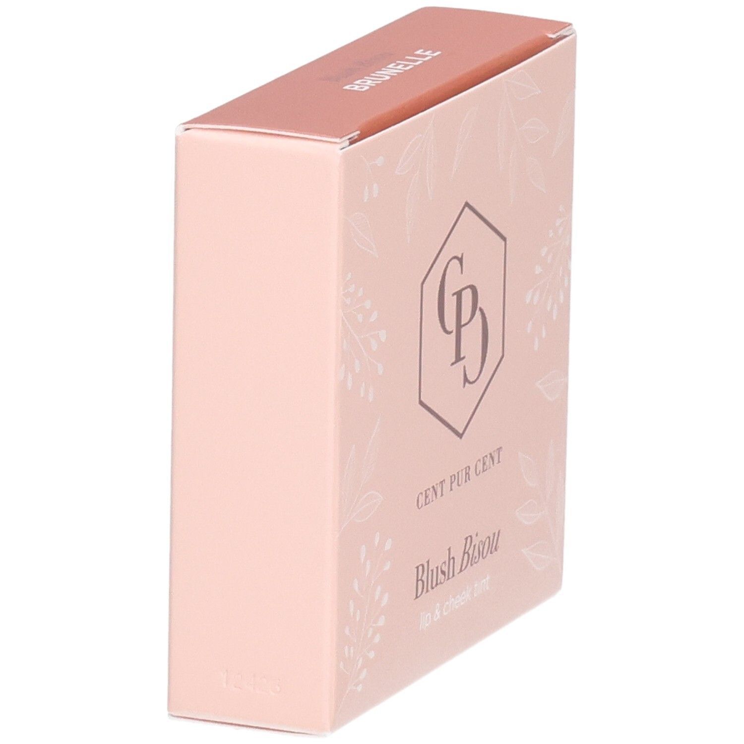 Emballage pour Blush Bijou rose avec motif floral et logo.