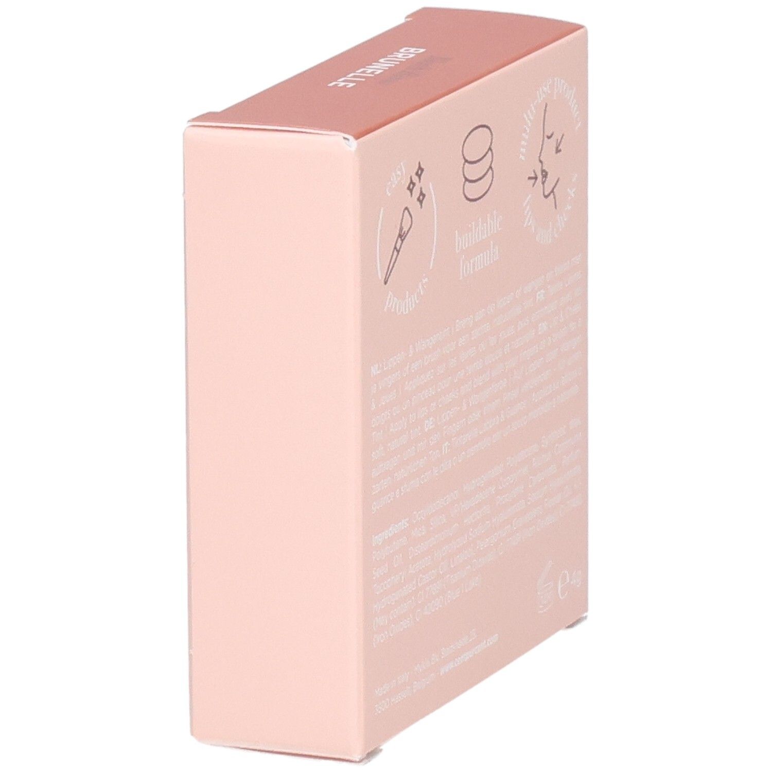 Une boîte rose avec du texte et des symboles montrant une brosse et un visage.