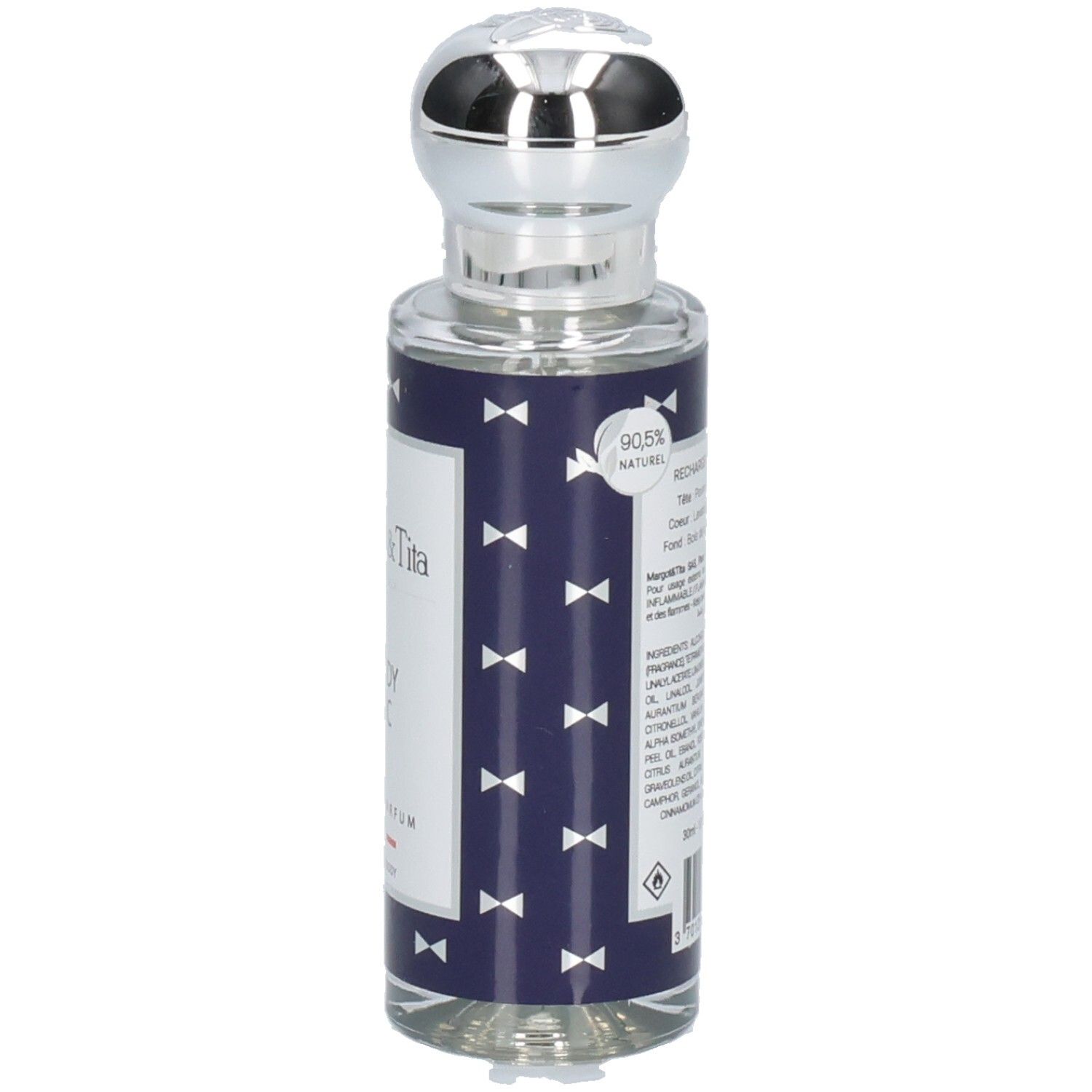 Arrière d'un flacon Margot & Tita Dandy Chic Eau de Parfum indiquant les ingrédients naturels.
