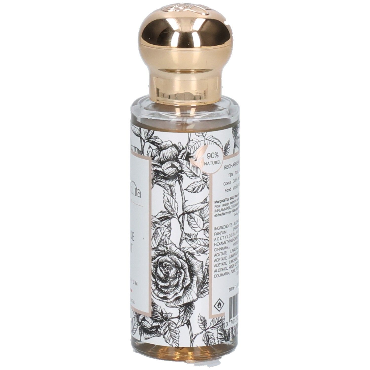 Flacon Margot & Tita Elixir de Minuit Eau de Parfum indiquant 90% d'ingrédients naturels.