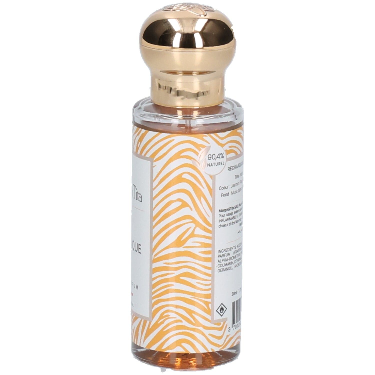 Margot & Tita Énigmatique Eau de Parfum, flacon indiquant 90.4% d'ingrédients naturels.