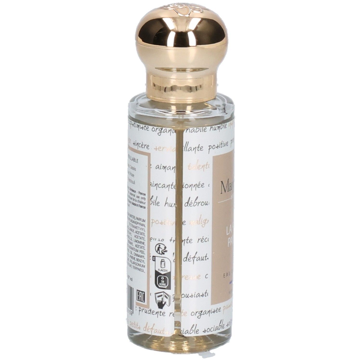 Dos du flacon Margot & Tita La Femme Parfaite Eau de Parfum 30ml avec ingrédients.