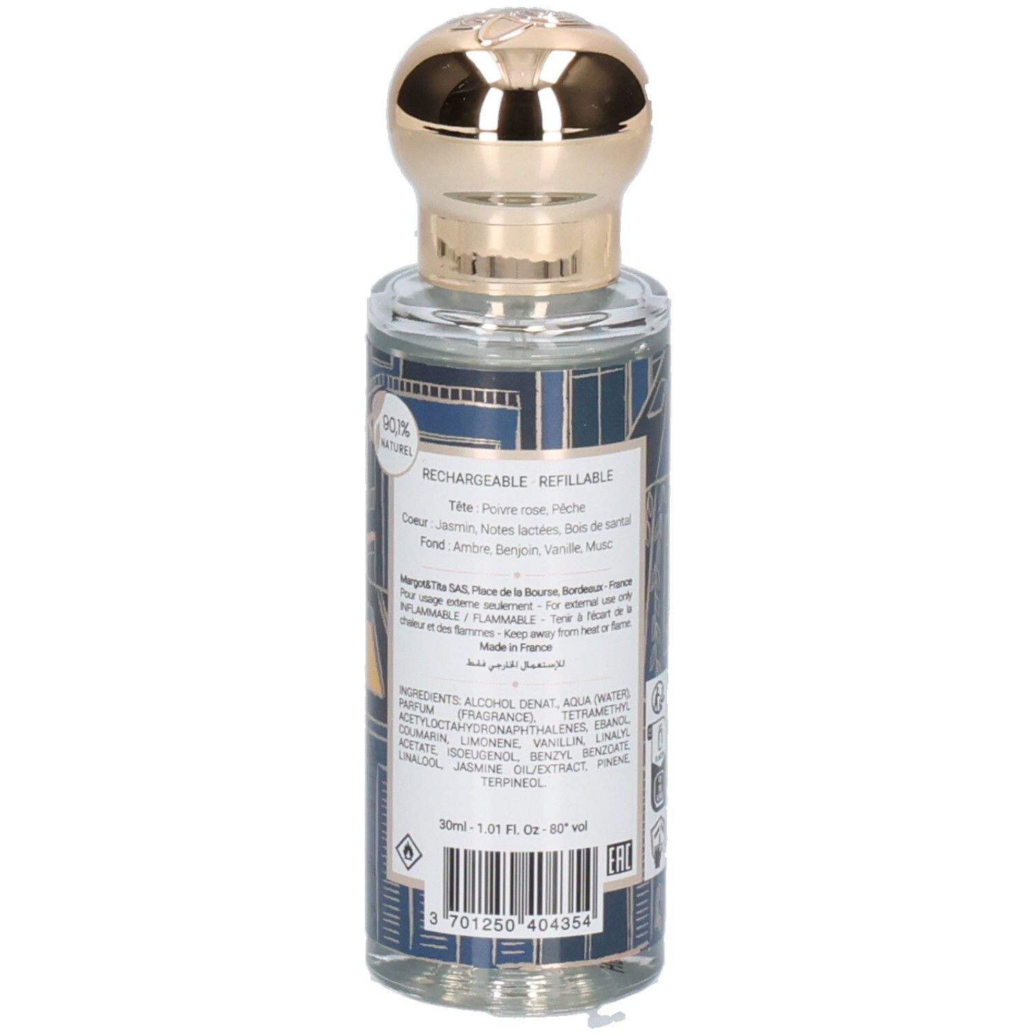 Arrière de la bouteille de parfum Margot & Tita Minuit Dans Tes Bras, 30ml.