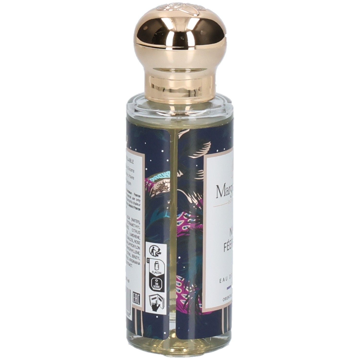 Arrière du flacon Margot & Tita Nuit Féérique Eau de Parfum avec ingrédients et symboles.